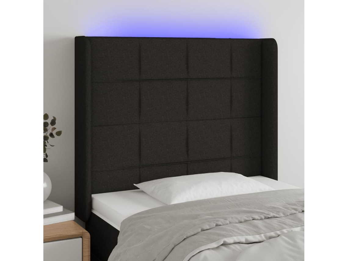 Vidaxl Cabeceira De Cama C/ Luzes Led Tecido 93x16x118/128 Cm Preto