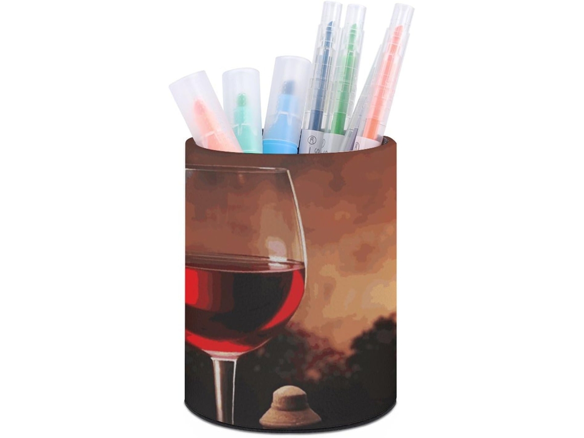 Porta Canetas De Couro Computador, Organizador Redondo Computador, Suporte Garrafa De Vinho Tinto E Lápis