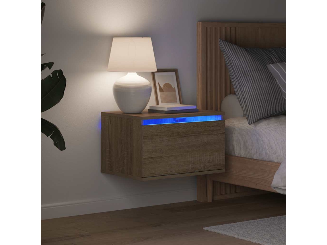 Vidaxl Mesas De Cabeceira De Parede Com Luzes Led 2pcs Carvalho Sonoma