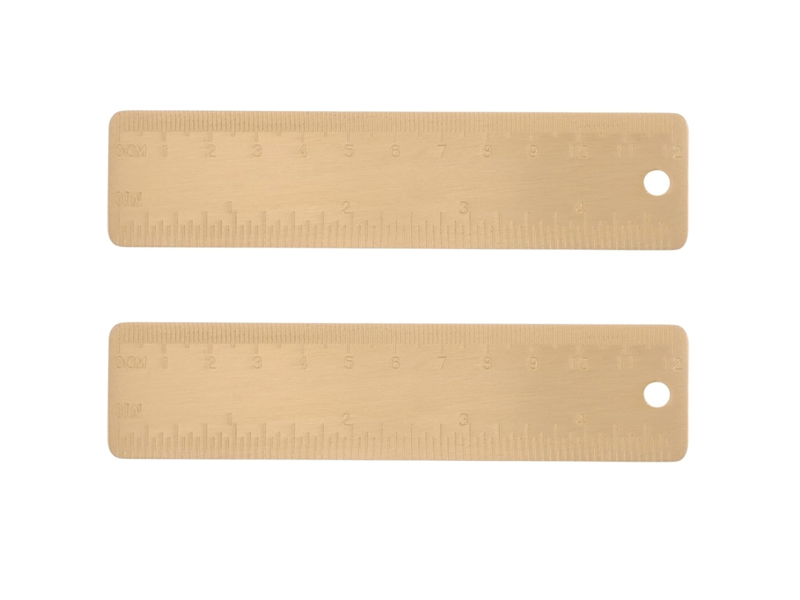 Conjunto de 2 Réguas Portáteis Latão Shineofi de 12cm com Escala Dupla, Ferramenta Compacta para Desenho e Medição Precisos