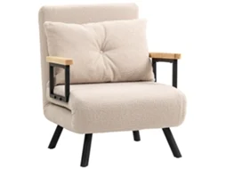 Sofá Individual Conversível Cama 1 Lugar com Encosto 5 Níveis e Travesseiro, 63x73x81 Cm, Bege