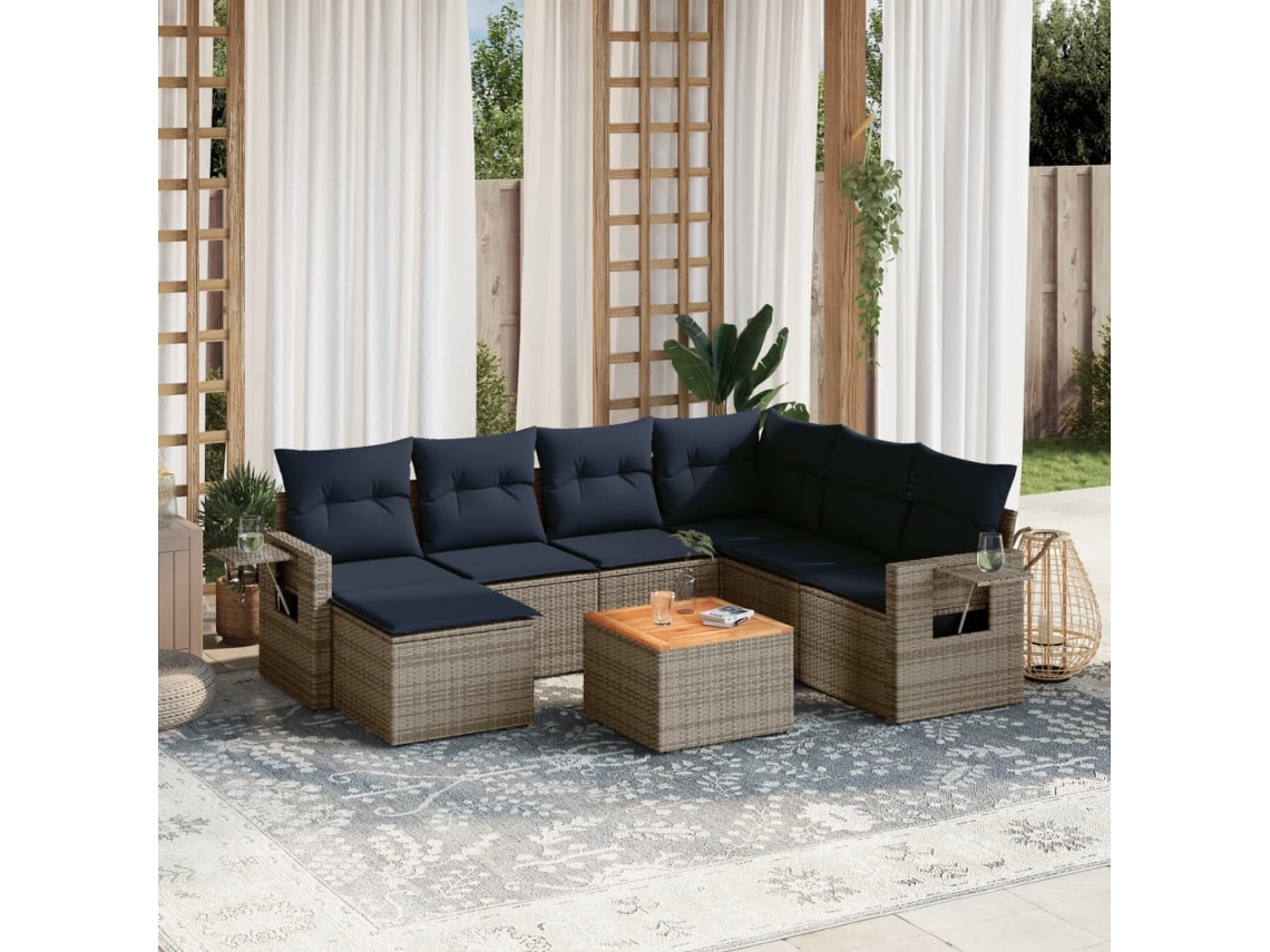 Vidaxl Conjunto De Sofá De Jardim Com 8 Peças E Almofadas Em Rattan Sintético Cinza