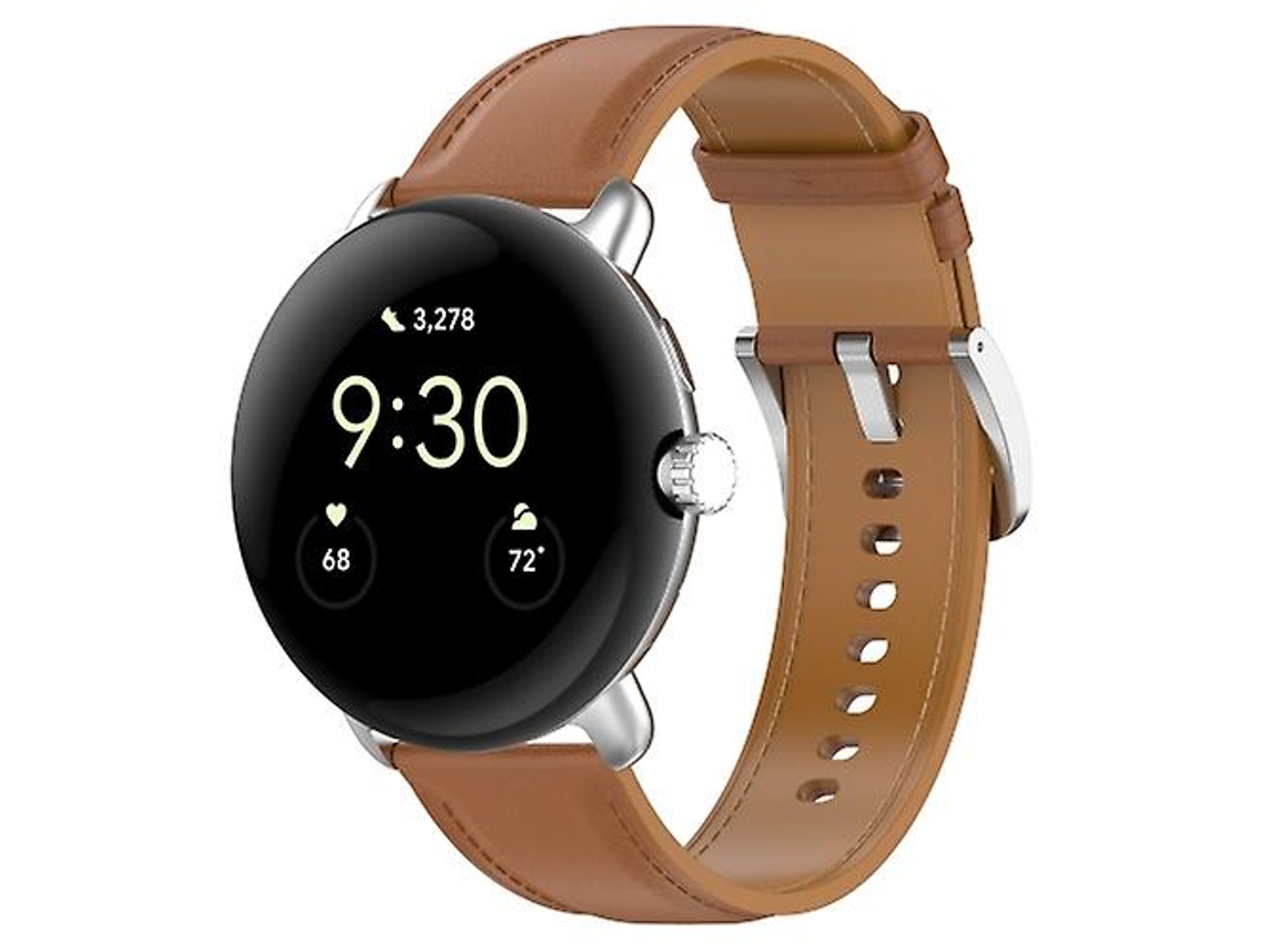 Bracelete para Google Pixel Watch Pulseira de Couro com Costura em Relevo Marrom Claro VENISYMLIS