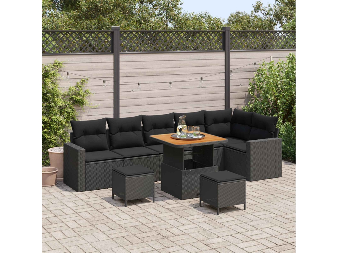 Vidaxl Conjunto De Sofá De Jardim 9 Unid. Preto Vime Pe
