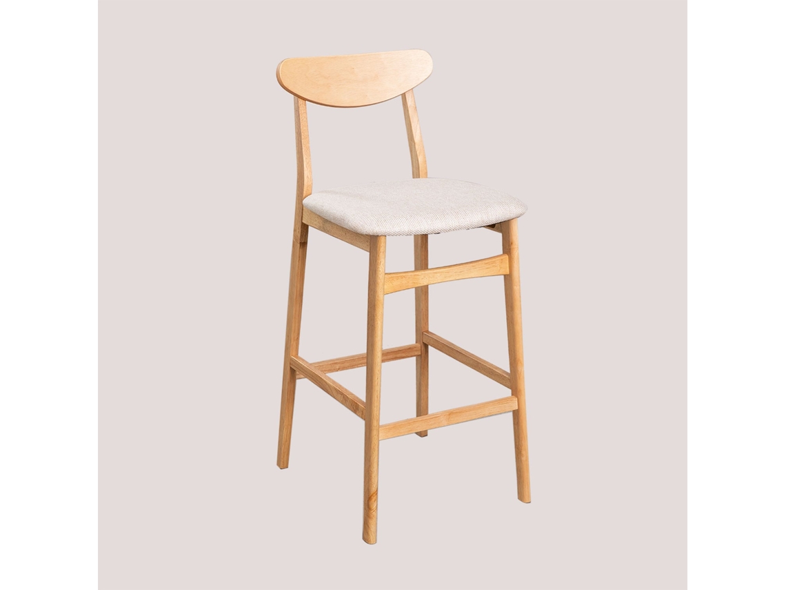 Sklum Banqueta Alta Em Tecido E Madeira Cloda Poliéster Madeira Natural - Linho Bege ↑75 Cm