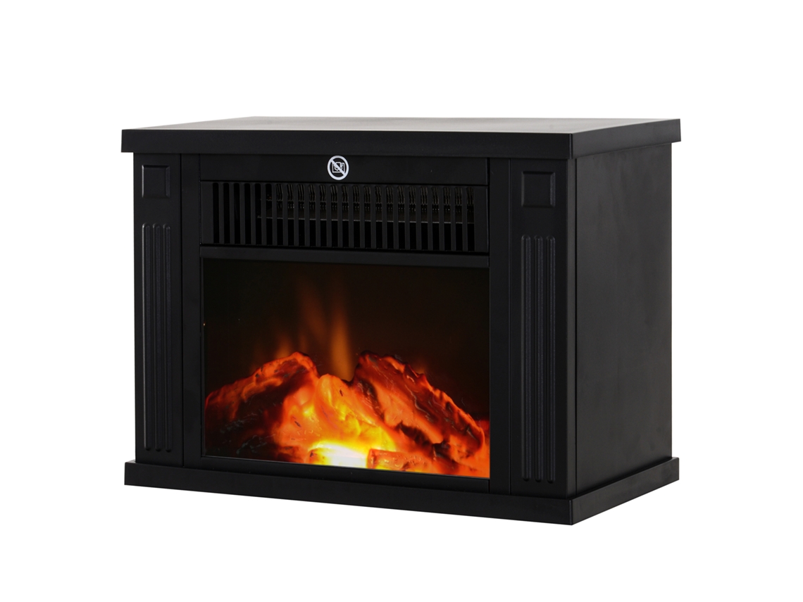 Lareira Elétrica Mesa Preta Efeito Chama 600/1200 W Temperatura Ajustável Cobertura 10 15 M²