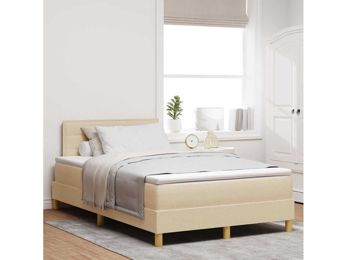Vidaxl Cama Box Spring Led Com Fitas Led Creme 120 X 200 Cm Tecido