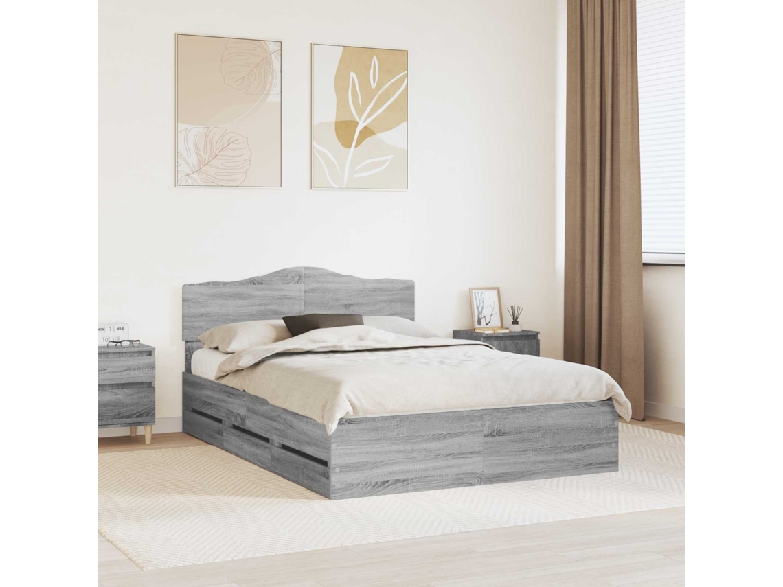Vidaxl Estrutura Da Cama Com Gaveta Cinza Sonoma 160 X 200 Cm