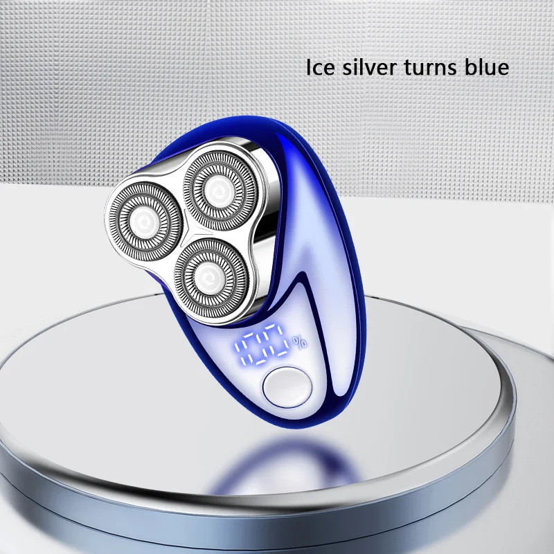 (azul Gradiente) Mini Barbeador De Três Cabeças, Carregamento Tipo C, Visor Digital