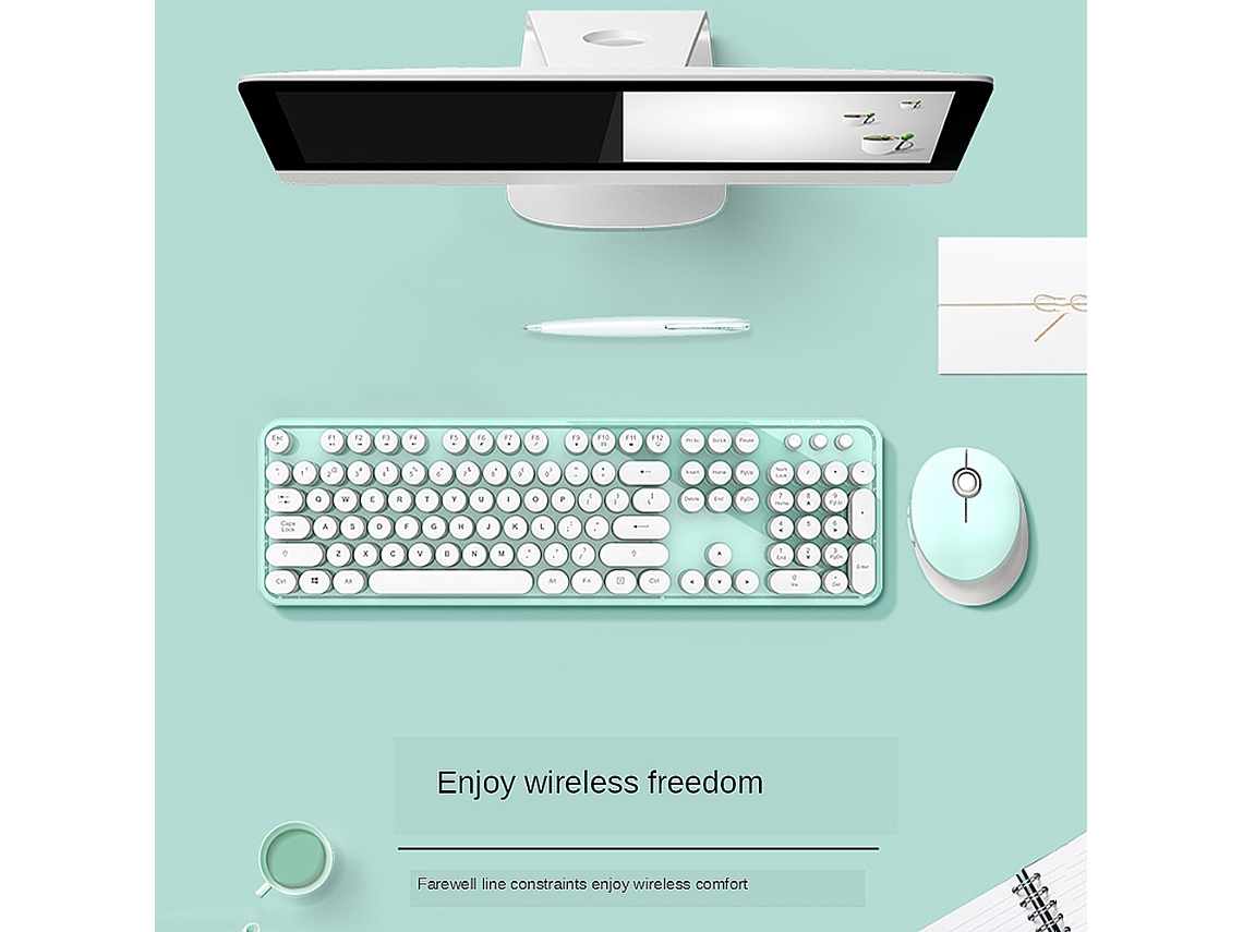 Combo De Teclado E Mouse Sem Fio Mofii Sweet 2.4g Com 104 Teclas, Cor Pura E Capa De Tecla Circular Suspensa