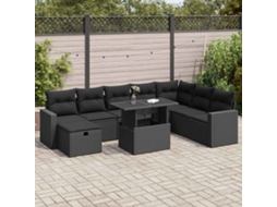 Vidaxl 9 Pcs Conjunto De Sofás P/ Jardim C/ Almofadões Vime Pe Preto