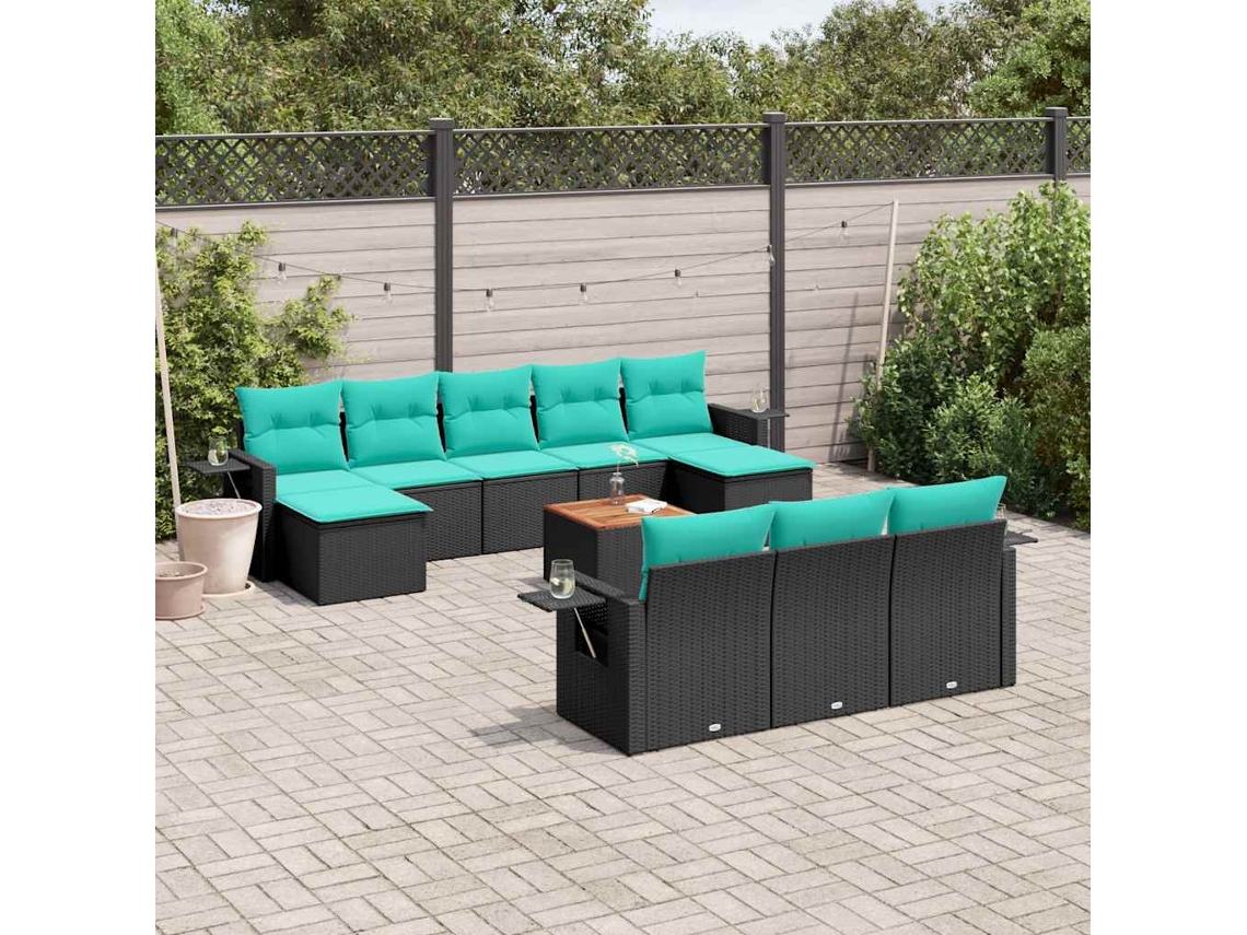 Vidaxl Conjunto De Sofá De Jardim Com 11 Peças E Almofadas Em Rattan Sintético Preto