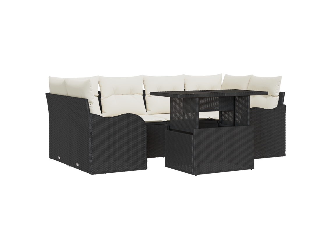 Conjunto 7 Conjunto De Sofá De Jardim Vidaxl Preto Vime Pe (100 X 55 X 73 Cm)