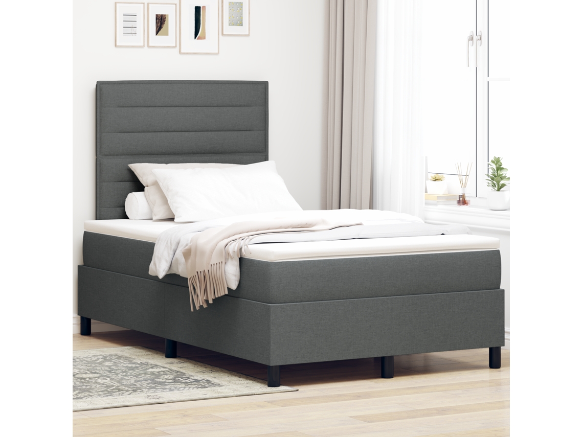 Cama Box Com Colchão E Led - Cinza Escuro - 120x200 Cm Tecido