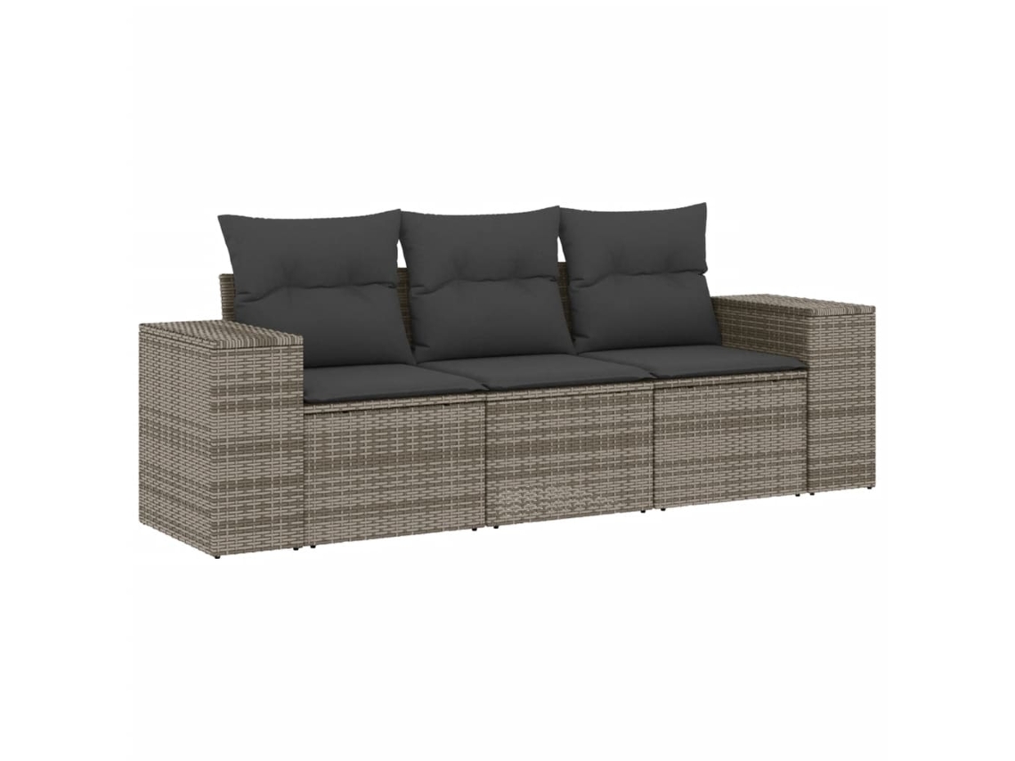 Maison Exclusive - 3 Pcs Conjunto Sofás De Jardim C/ Almofadões Vime Pe Cinzento