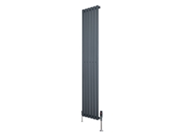 Radiador Oval De Coluna Única 1800x360 Mm - Cinza Antracite, 951w, Aço Carbono, Válvulas Termostáticas Cromadas,