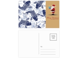 Conjunto de 20 Cartões postais com um Desenho uma Carpa Azul em Forma Onda, Apresentando o Japão e Papai Noel.