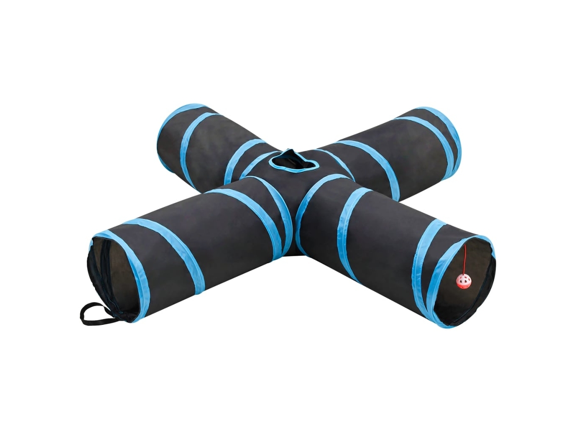 Vidaxl Túnel 4 Vias 132 Cm Poliéster Preto E Azul