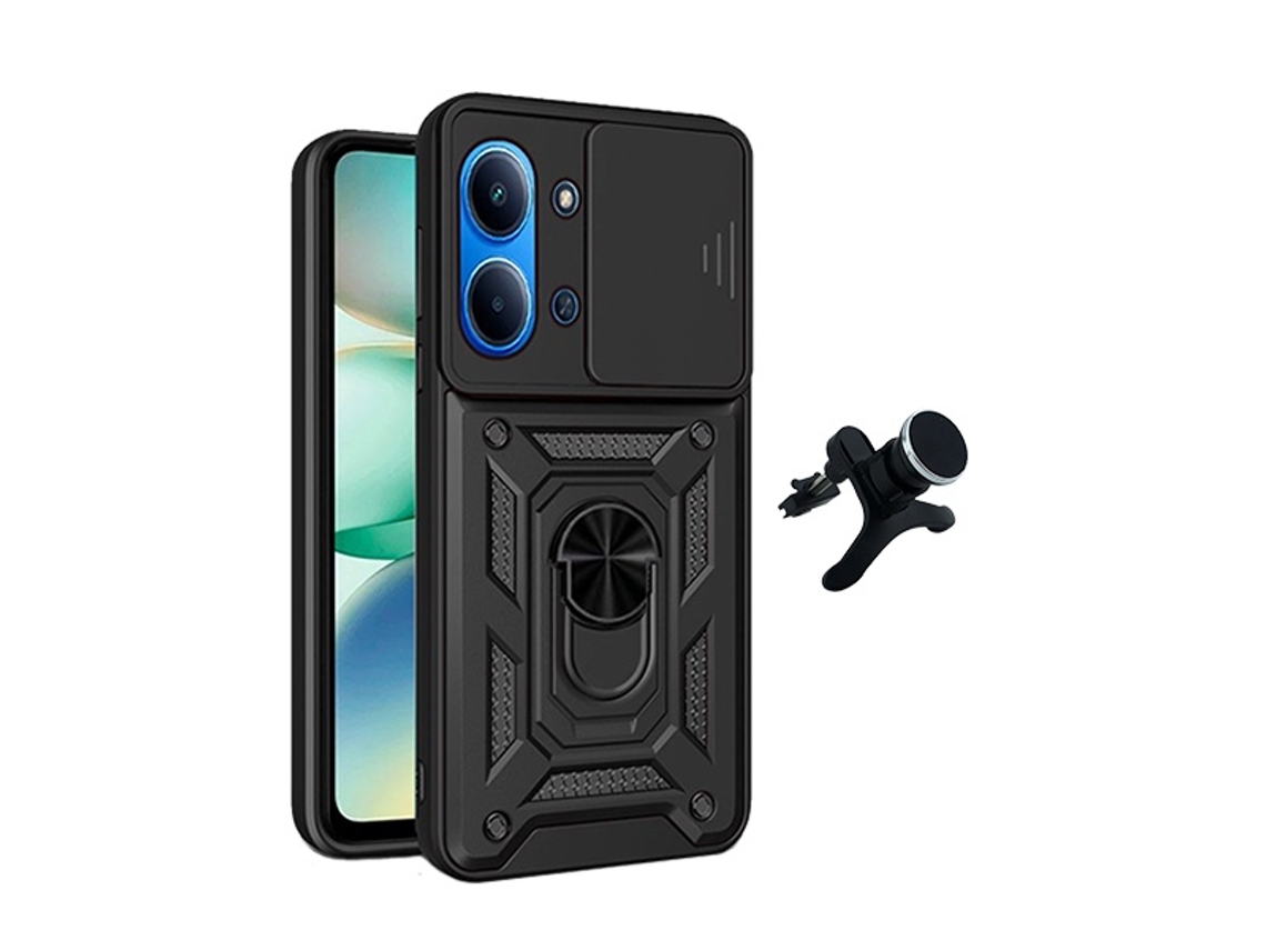 Kit Suporte Reforçado Capa Magnetic Slide Window Phonecare Para Xiaomi Poco C85 - Preto