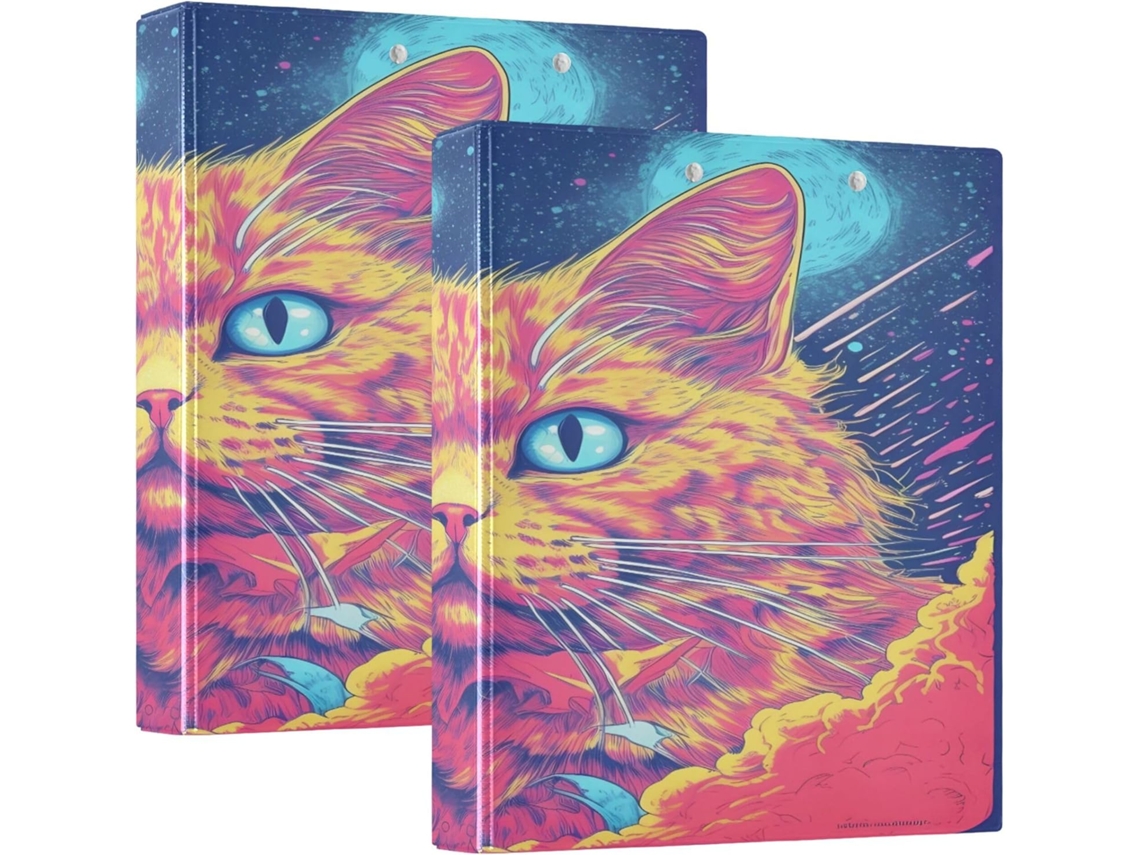 Conjunto de 2 Fichários Argolas Redondas 3,8 Cm com Bolsos Internos Material Escolar Capa Dura Ilustração Ga