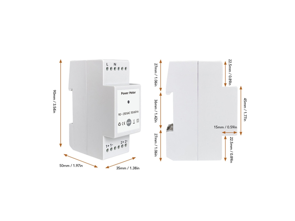 Medidor de energia WiFi com dois grampos CT de 500 A, monitoramento de energia monofásica de 90-250 V CA