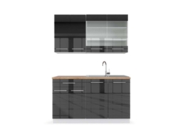 Cozinha Fame-Line, 140 cm, Carvalho PT, Antracite brilhante/branco, Vicco