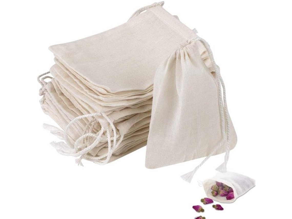Zakjes De Coton - 50 Unidades - 6 X 8 Cm - Sacos Reutilizáveis - Fio De Corda - Cor Natural - Seguro E Saudável - Sacos De Mousseline