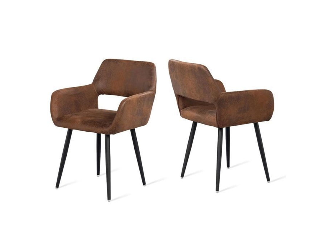Conjunto De 2 Cadeiras De Jantar Industriais Com Apoios De Braço Em Suedete Cromwell Meubles Cosy