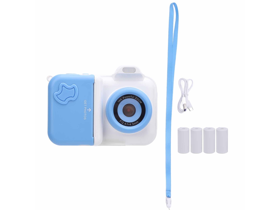 Rebe-câmera Instantânea Com Tela Ips Hd De 2.4 Polegadas, Lente Dupla, Flash, Cartão De 32gb E 5 Rolos De Papel, Azul Branco