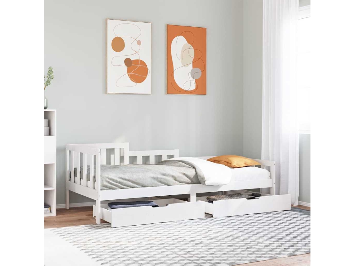 Vidaxl Sofá-cama C/ Gavetas 90x200cm Madeira De Pinho Maciça Branco
