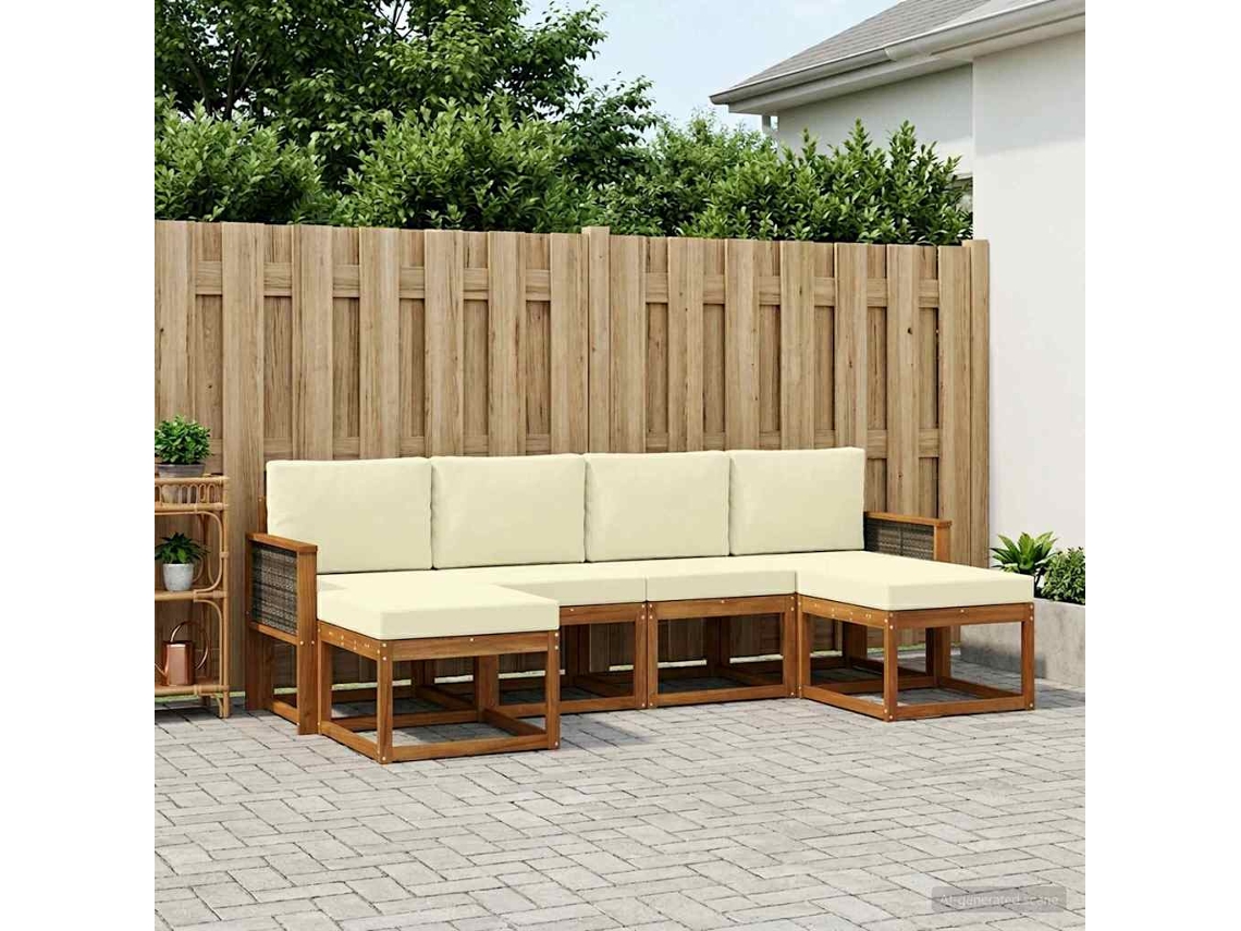 Vidaxl Conjunto De Sofás Para Exterior 6 Unid. Natural E Creme