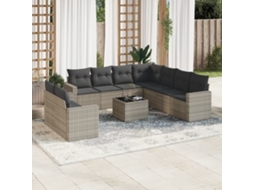 Vidaxl 10 Pcs Conj. Sofás Jardim Com Almofadões Vime Pe Cinzento-claro