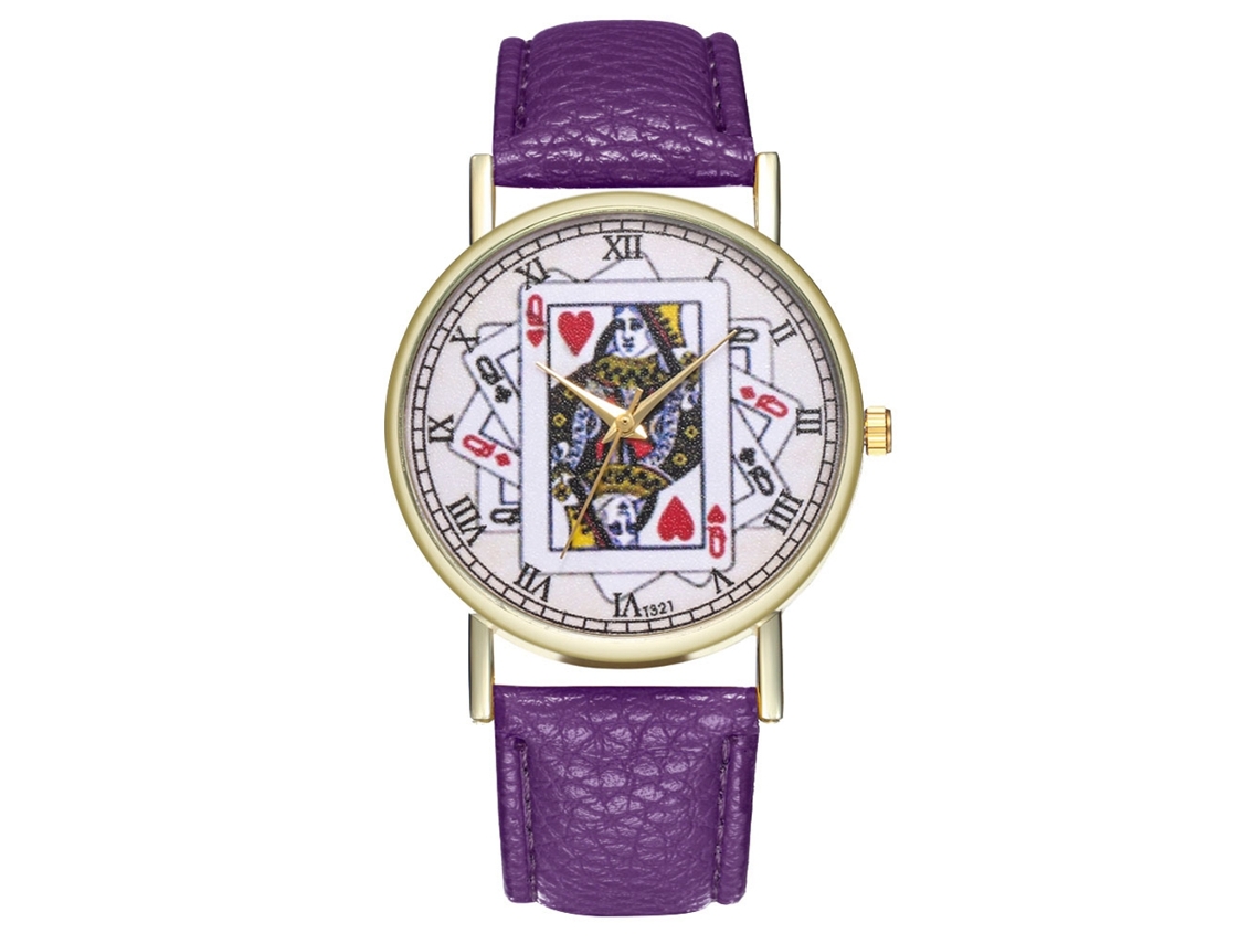 Relógio de Pulso de Moda Casual Quartzo Pulseira de Couro Roxo para Homens e Mulheres