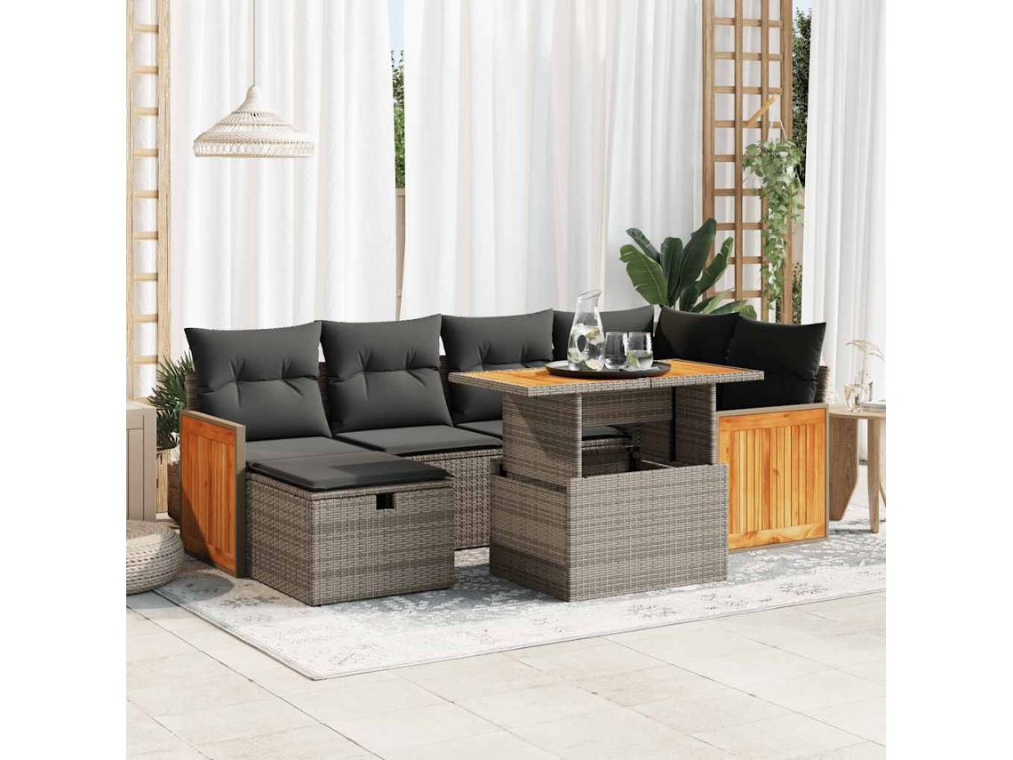 Vidaxl 8 Pcs Conjunto Sofás De Jardim C/ Almofadões Vime Pe Cinzento
