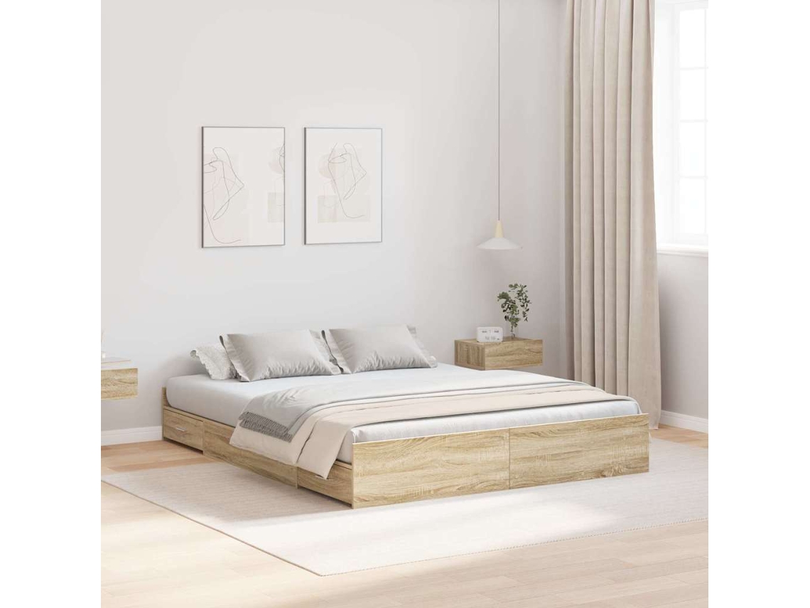Vidaxl Estrado De Cama Com Arrumação Carvalho Sonoma 160 X 200 Cm