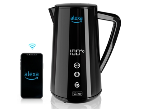 Alexa Chaleira Eléctrica de Água Inteligente SWAN SK14650BLKNEU Wifi 1,5 L Sem Fios Ecrã Táctil Led Função de Aquecimento 2H