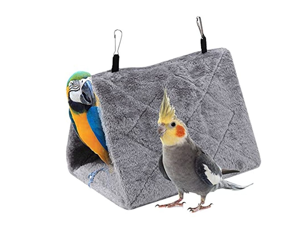 2026 hamaca de Plumas Linjou para Aves Colchón Suave Plush Cama Colgante Jaula Tienda M 13x15x24cm Gris