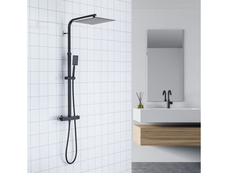 Coluna de Chuveiro Termostática Auralum 38C Aço Inoxidável Alta Ajustável 90-116 Cm com Chuveiro de Cabeça de 12 Polegadas Preto AURALUM MAX