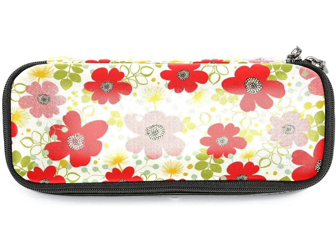Esta mochila escolar com estampa floral e papoulas possui um organizador de canetinhas de grande capacidade, sendo um item essencial para a escola.