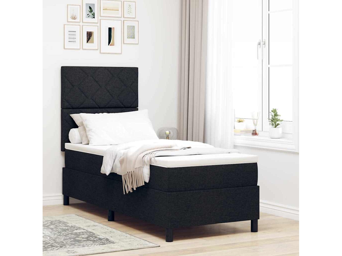 Vidaxl Cama Box Com Cabeceira Preto 80 X 200 Cm Tecido