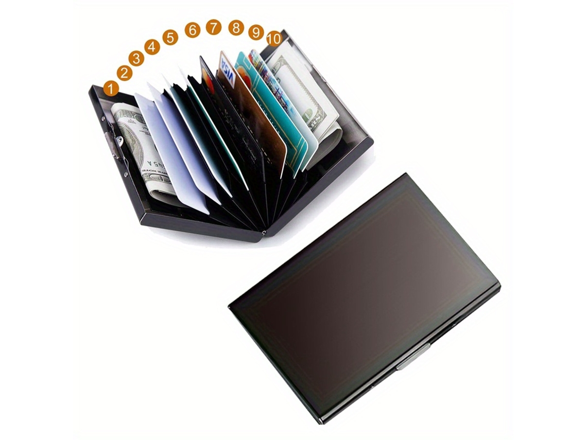Carteira Porta-cartões Inteligente Rfid Antifurto Em Aço Inoxidável Porta-cartões De Crédito (10 Cartões, Preto) Cuich