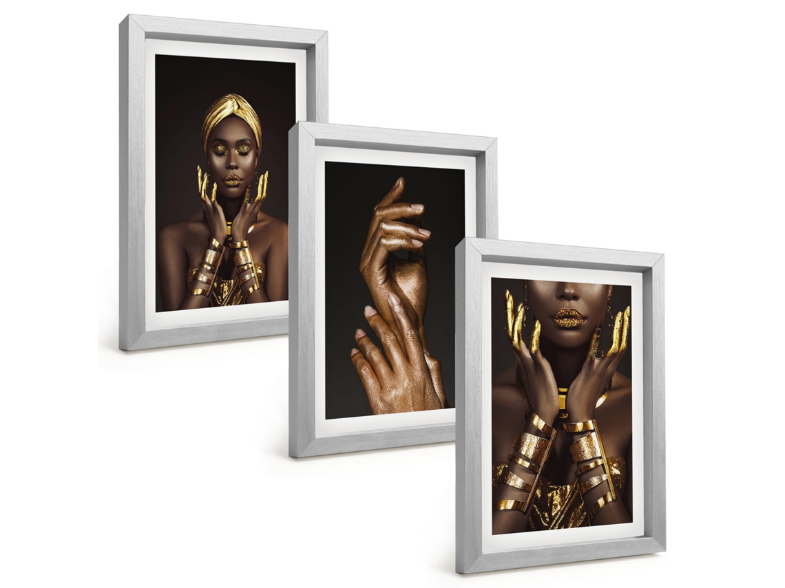 Composição De Quadros Retratos De Mulheres Africanas Espelharte (3 Peças 20x30 Cm)