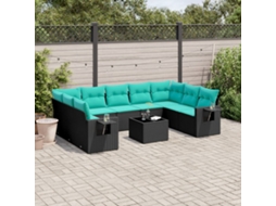 Vidaxl Conjunto De Sofá De Jardim Com 10 Peças E Almofadas Em Rattan Sintético Preto