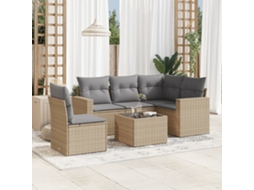 Vidaxl 6 Pcs Conjunto De Sofás P/ Jardim Com Almofadões Vime Pe Bege