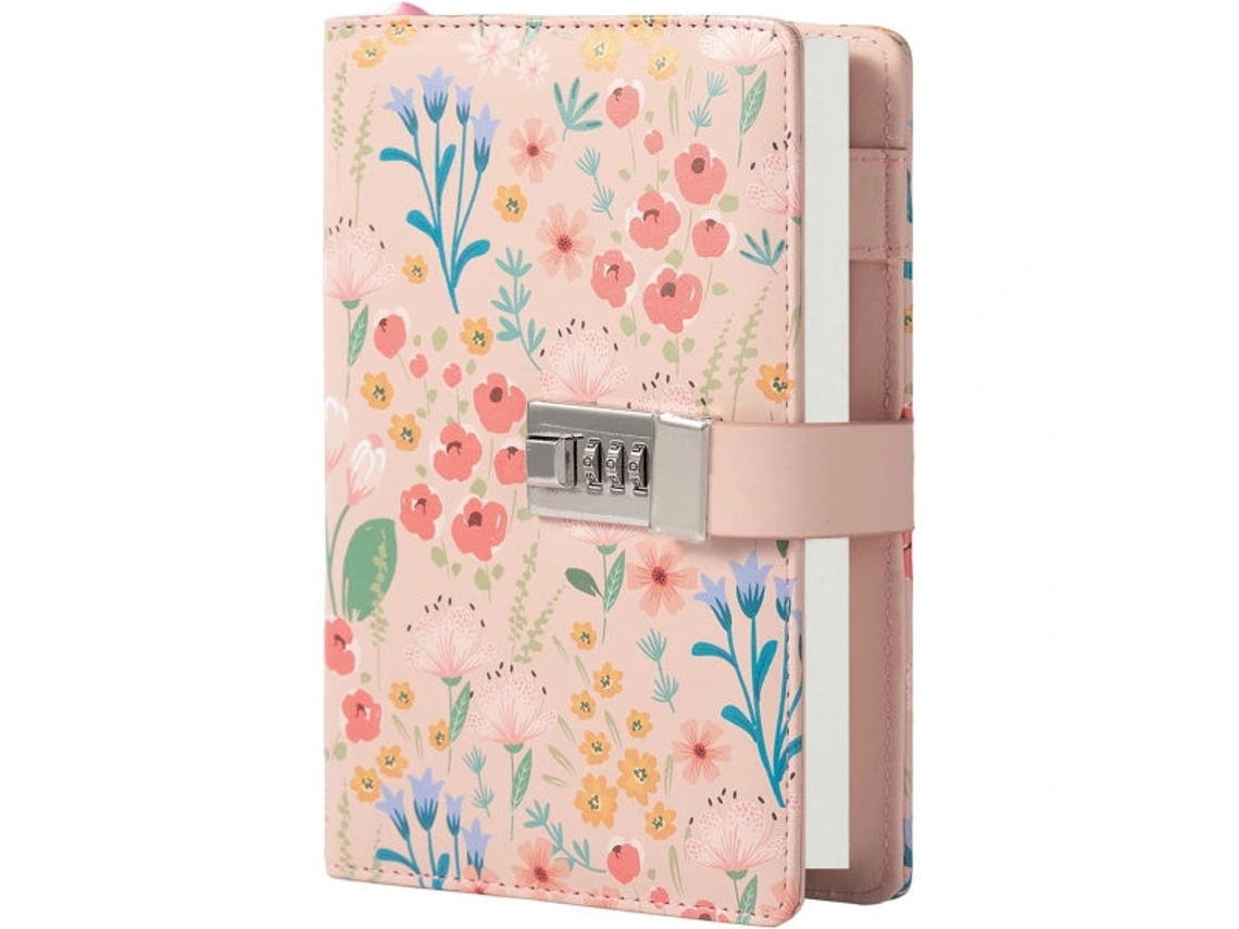 Diario con candado, estampado de flores y mariposas, candado recargable de piel sintética para mujeres y niñas, tamaño B6, Secreto-aquaforge