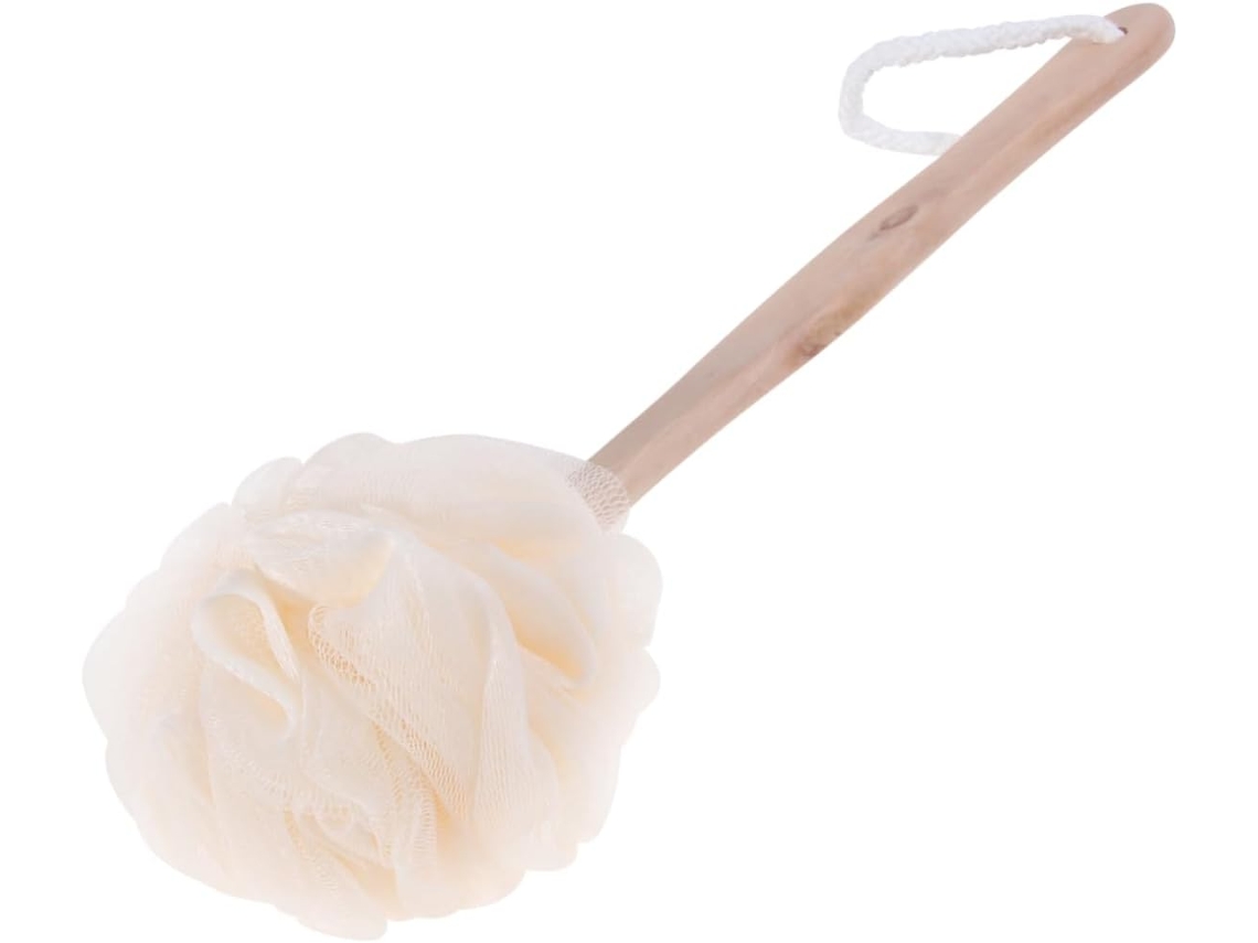 Escova De Banho E Corpo Homoyoyo Luffa Net Com Cabo Madeira, Esfoliante Para As Costas, Corda De Secagem