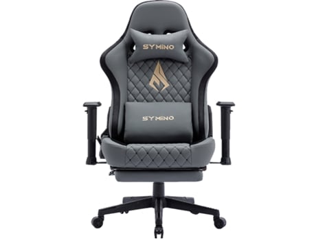 Cadeira para Jogos SYMINO Pg Cadeira de Escritório Ergonômica Feita de Couro Pu com Apoios de Braços e Apoio para Pés 3D Cinza