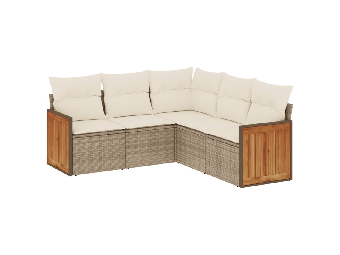 Conjunto de 5 Sofás para Jardim com Almofadões Vime Pe Bege MAISON EXCLUSIVE (5 pcs)