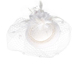 Fascinator Feminino Romântico, Chapéu De Noiva Em Renda Branca Com Penas E Pérolas.