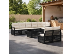Vidaxl Conjunto De Sofá De Jardim 9 Unid. Preto E Branco Creme Vime Pe